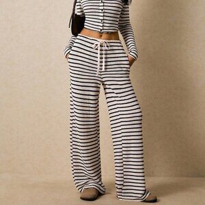 Multicolor Casual Women's Striped Trousers with Pockets